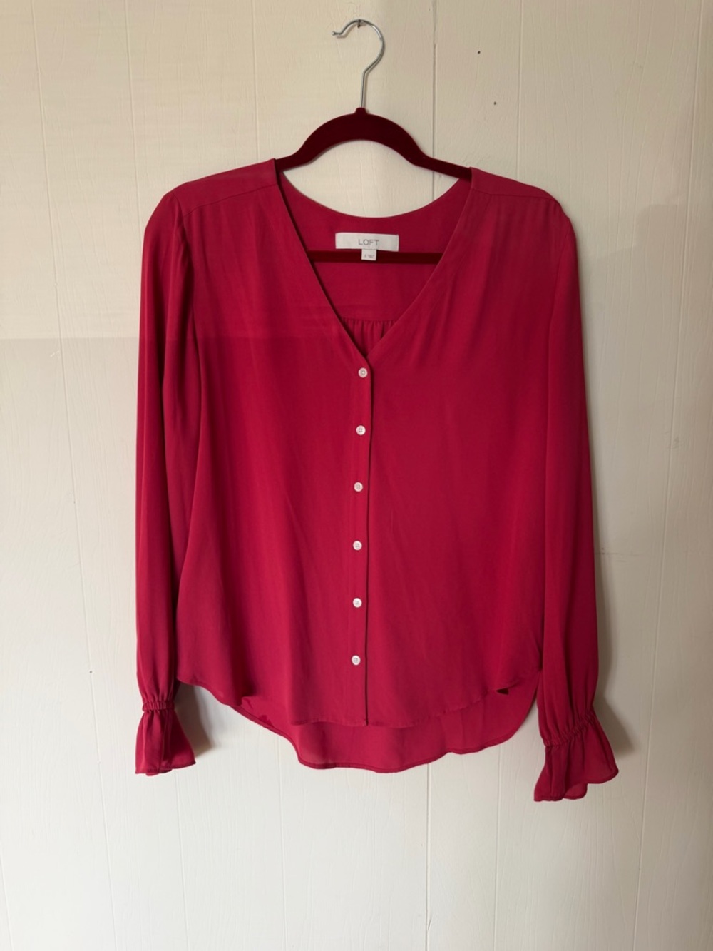 Loft Women's Red Button-Front V-Neck Blouse